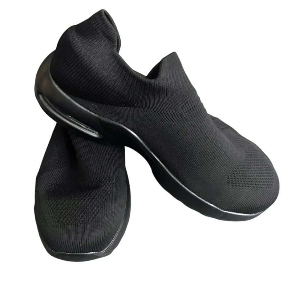 Larnmern Work Steel Toe Safety Shoes Black Knit‎ Slip On Air Cushion Sneakers